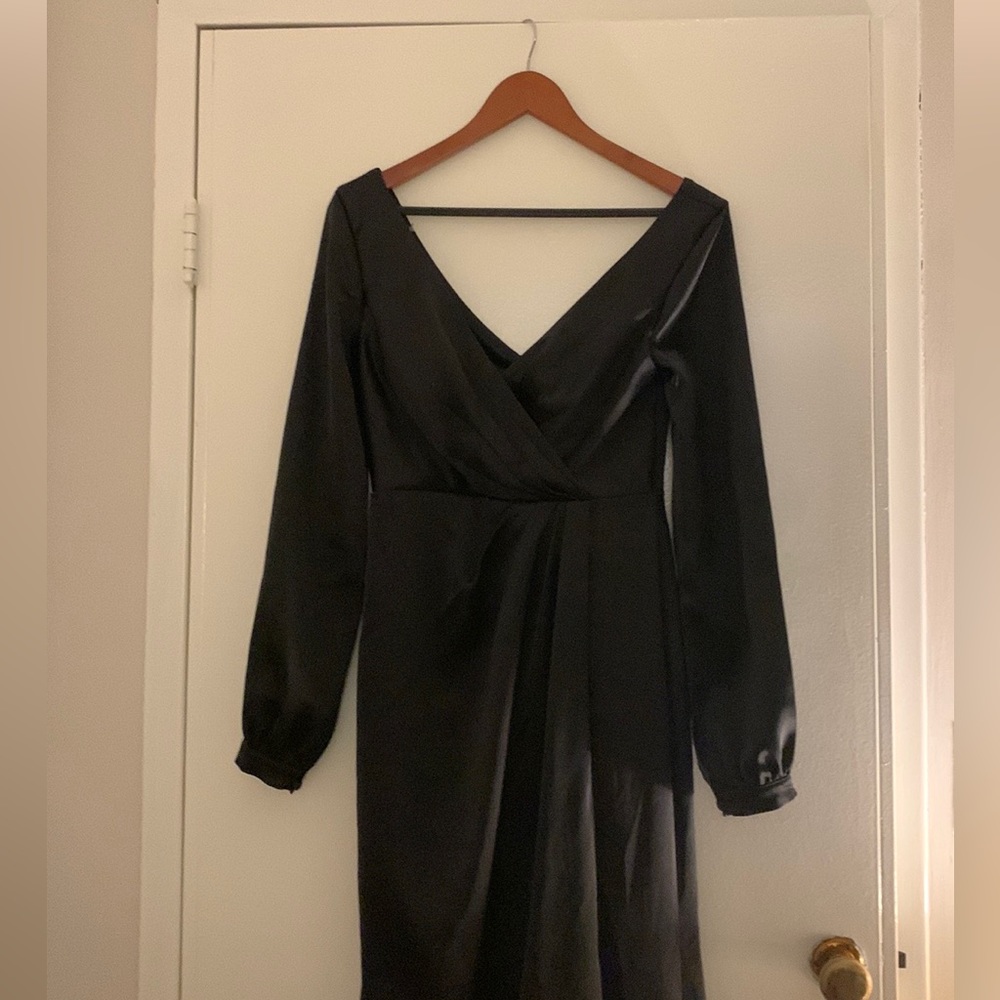 Revelry black satin floor-length gown